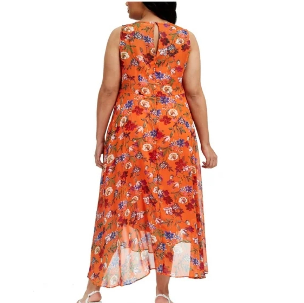 Calvin Klein Dress Midi Floral Sleeveless Summer Casual Orange 16 Plus - Picture 12 of 12